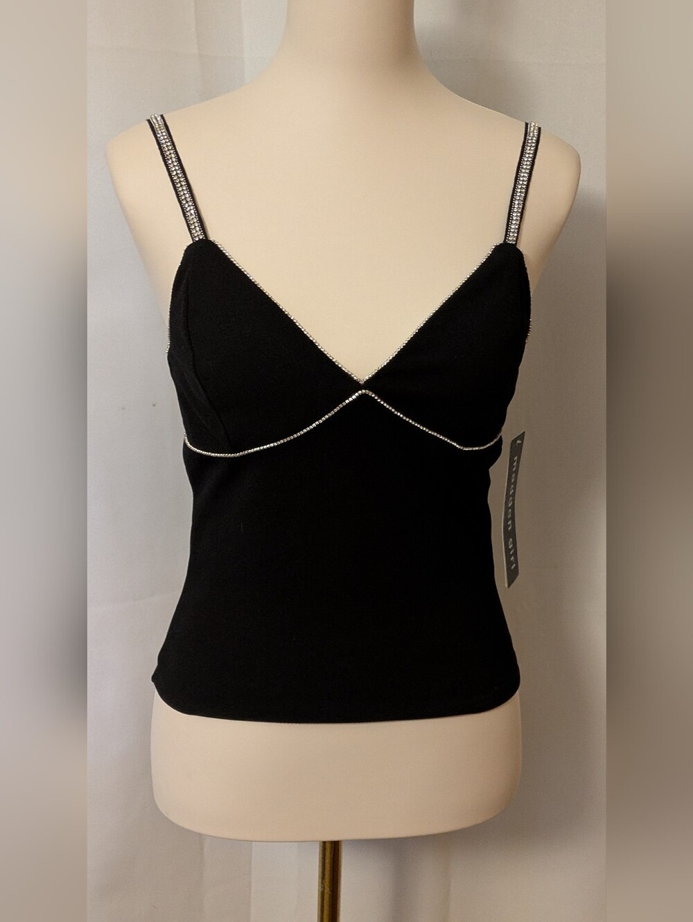 Black Rhinestone Trim Camisole Top